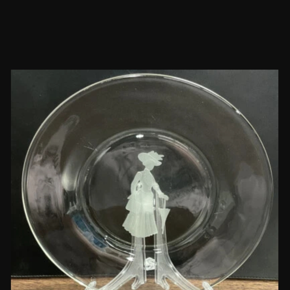 Etched Glass Plate with Woman Design